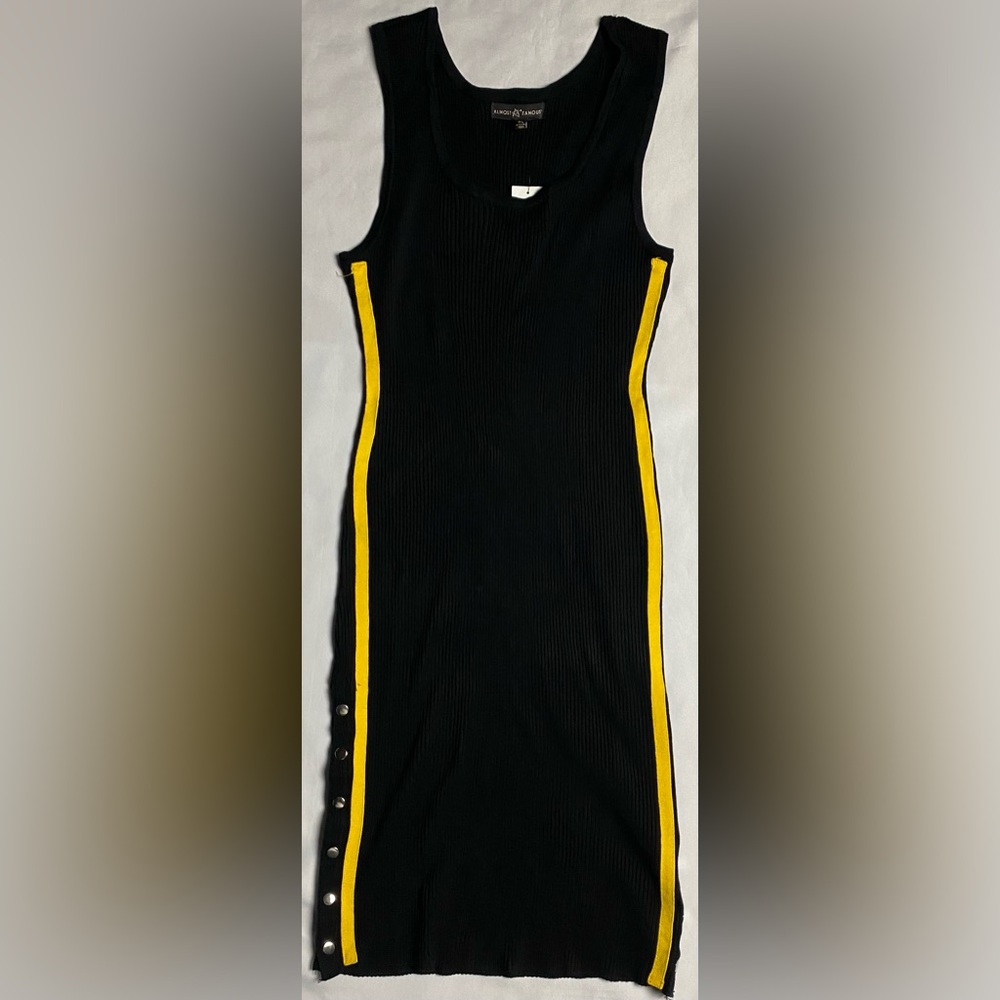 Ribbed Bodycon Dress with Yellow Side Stripes